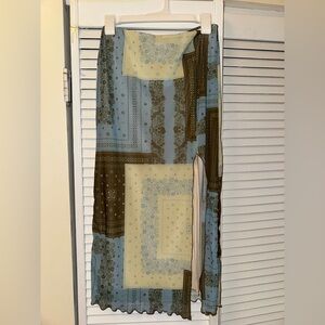 Urban Outfitters Skirt with Slit in Blue and Brown